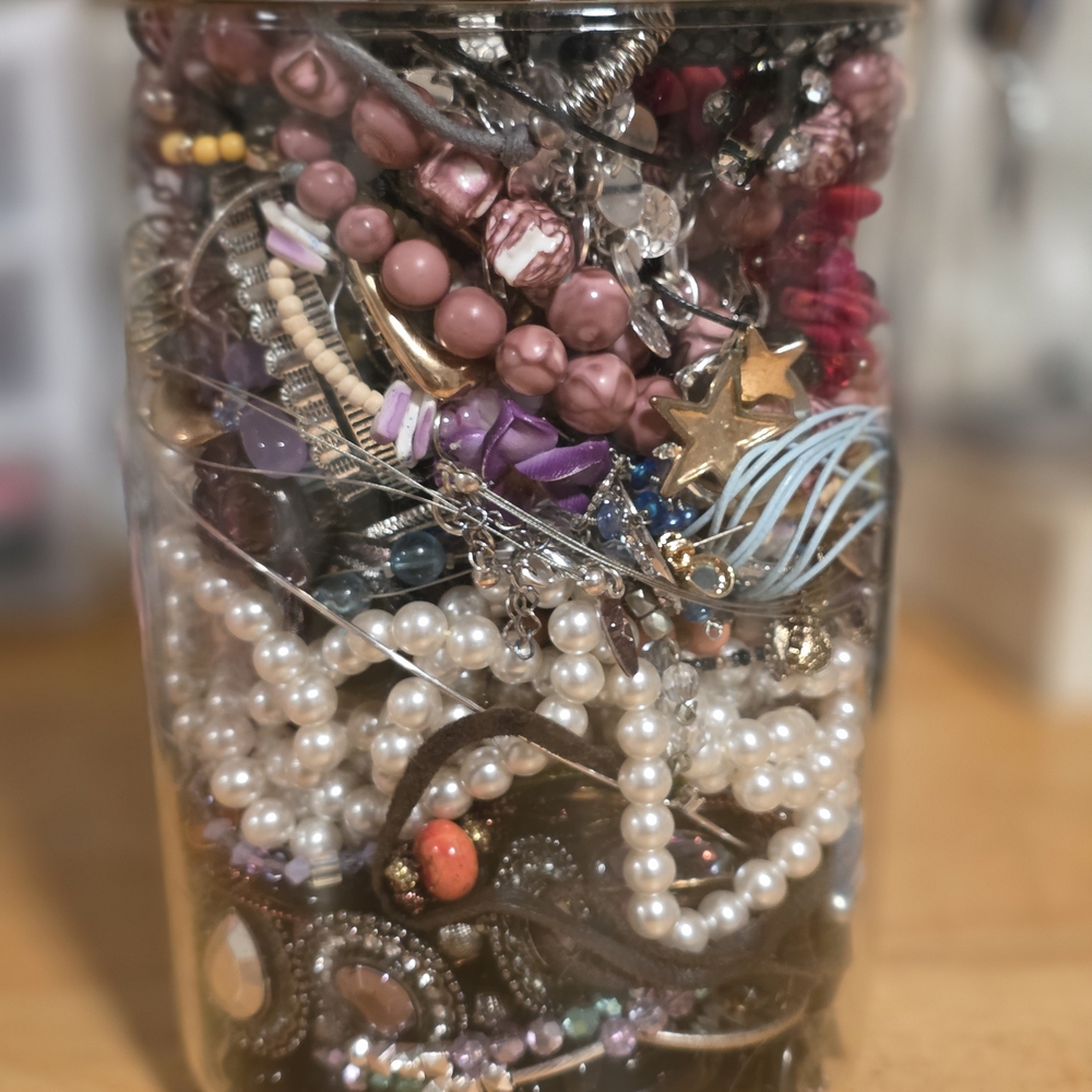 Colorful Jewelry Assortment in Jar